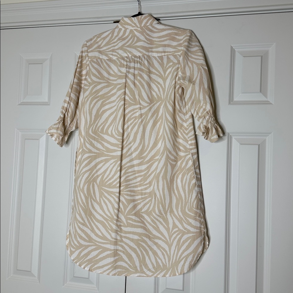 Finley Cream Miller Zebra Print Button-Up Shirt Dress, Size Small - Picture 2 of 6